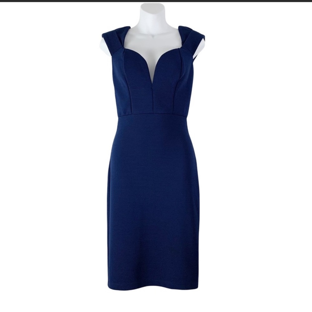 Lulu’s Cocktail Dress Navy Blue Plunge Neck Sleeveless Sheath Women’s Size Small